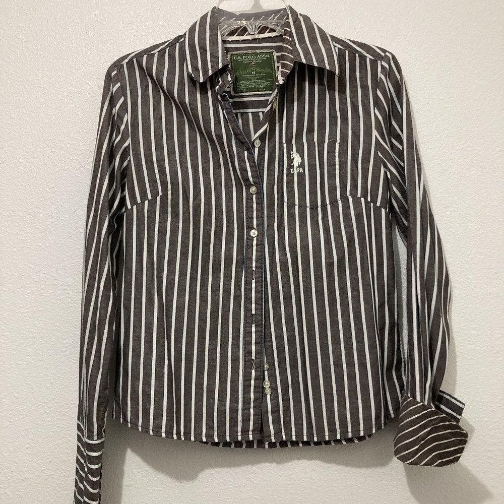 US Polo Assn. Blouse Junior M dark brown with white stripes